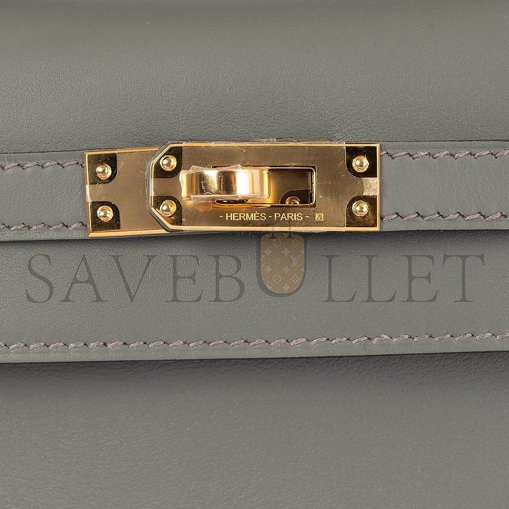H**mes gris meyer gray swift leather kelly pochette clutch bag w gold (22*14*7cm)